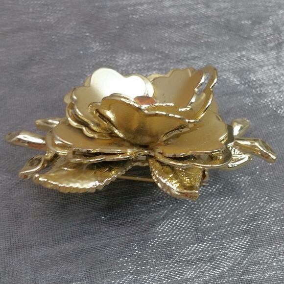 Vintage Floral Brooch Branch Cut out Leaves AB Rhinestone MCM Dogwood 3D Pin - Picture 6 of 12